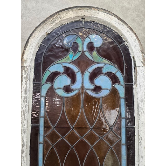 Gothic Antique Gothic Arched Stained Glass Church Window For Sale - Image 3 of 7