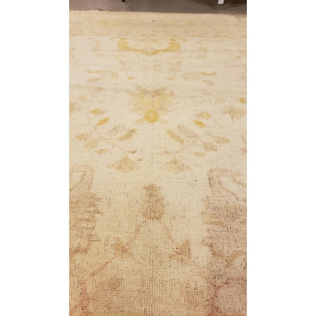 Antique Angora Oushak Carpet, Handmade Oriental Rug, Shrimp, Taupe, Ivory, Fine For Sale - Image 10 of 12
