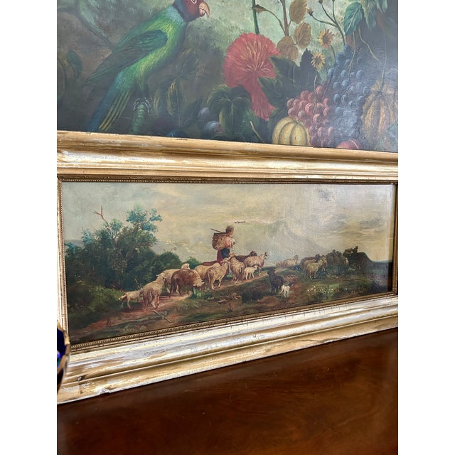 Rustic European 19th Century Oil on Canvas ~ Shepherd With Sheep For Sale - Image 3 of 9