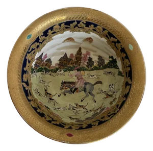 Vintage Chinese Export Porcelain Bowl With Hunting Dog Scenes