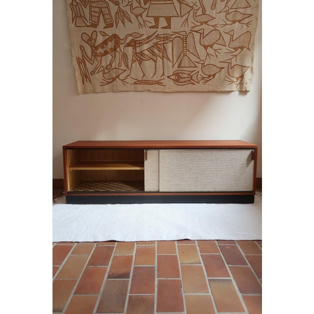 Low Teak Sideboard with Sliding Canvas Doors, 1960s For Sale - Image 4 of 18