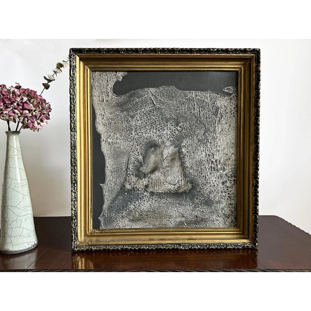 "Rhino" Black Abstract Art in Antique Frame, Black Textured Transitional Wall Art by JTS For Sale - Image 9 of 11