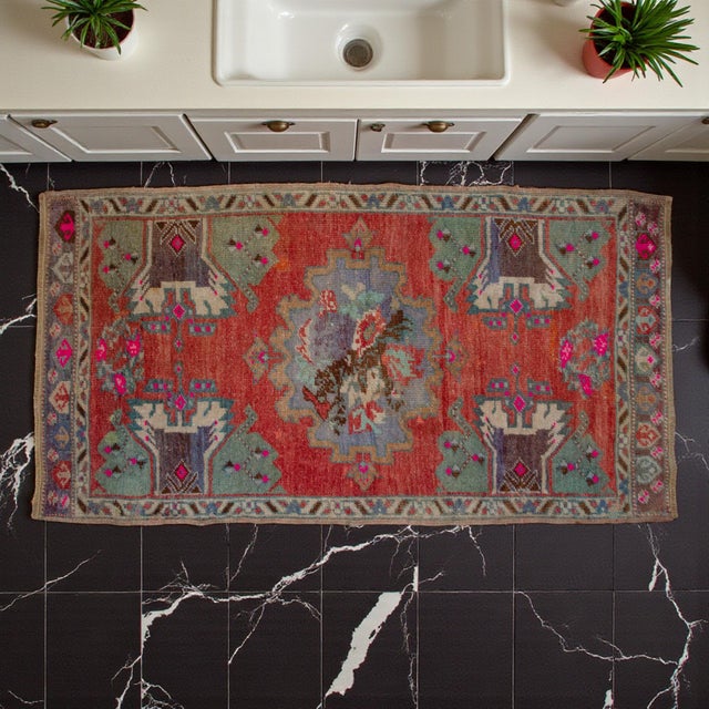 Hollywood Regency Hand Knotted Door Mat, Entryway Rug, Bath Mat, Kitchen Decor, Small Rug, Turkish Rug - 1′8″ × 3′3″ For Sale - Image 3 of 13