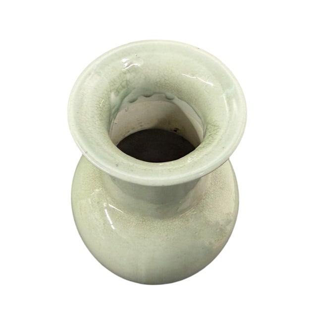 Vintage Chinoiserie Monochrome Celadon Ceramic Baluster Vases - Pair For Sale - Image 6 of 7