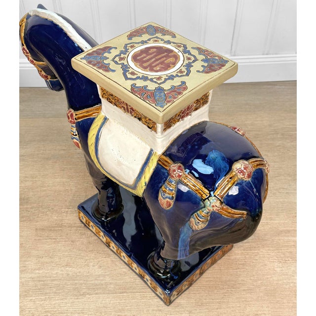 Blue Vintage Chinese Chinoiserie 24" Blue Tang Horse Plant Stand For Sale - Image 8 of 10