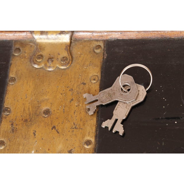 Early 20thC Flat Top Steamer Trunk For Sale - Image 10 of 14