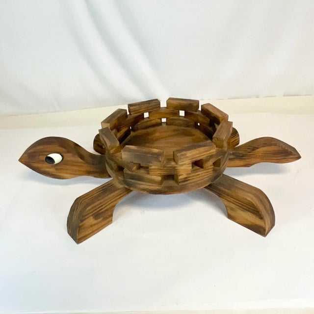 1970s 1970s Whimsical Coastal American Folk Art Wood Turtle Planter Boxes - Set of 3. For Sale - Image 5 of 12