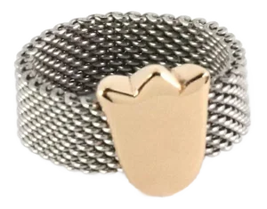 Tous 18k Gold & Stainless Tulip Charm Mesh Flex Band Ring