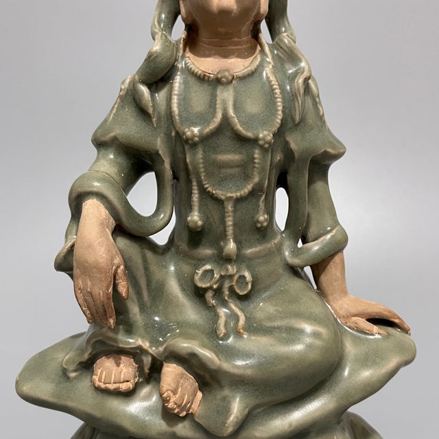 Chinese Vintage‑Style Chinese Longquan Celadon Guanyin Statue For Sale - Image 3 of 6