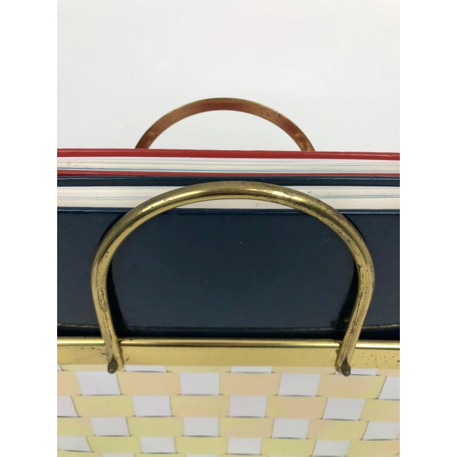 Metal Hollywood Regency Magazine Racket Holder in Brass and Chrome, Italy, 1970s For Sale - Image 7 of 13
