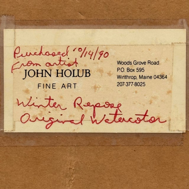 John Holub Original Watercolor “Winter Repose” Signed Maine Winter Landscape For Sale - Image 11 of 11
