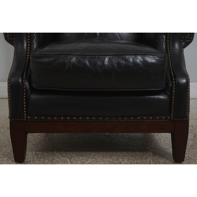 Frontgate Black Leather High Quality Club Wing Chair For Sale - Image 11 of 18