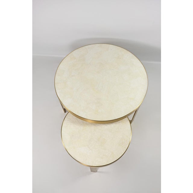 Contemporary White Rock Crystal and Brushed Brass Coffee Tables by Ginger Brown, Set of 2 For Sale - Image 3 of 7