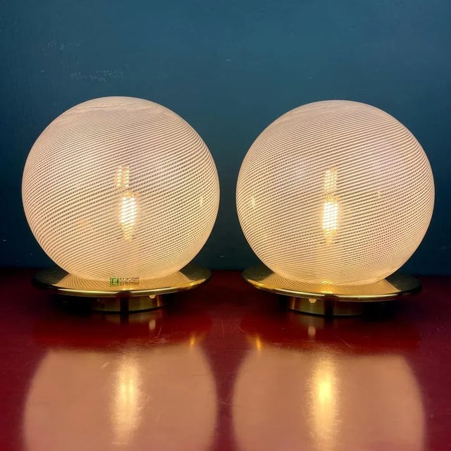 Swirl Murano Glass Table Lamps by F.Fabbian, Italy, 1970s, Set of 2 For Sale - Image 4 of 13