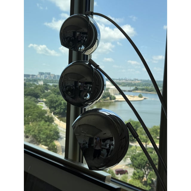 Chrome Marble Base 3 Arm Arc Lamp For Sale - Image 8 of 8