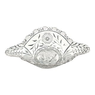 Vintage Uranium Crystal Floral Napoleon Hat Bowl - European Centerpiece 14.25" For Sale