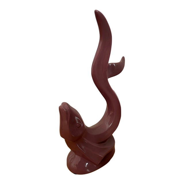 Vintage Haeger Mauve Pink Ceramic Flying Fish Statue For Sale