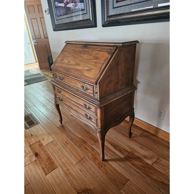 French Provincial Vintage Mid-Century Dixie Furniture Co. DuBarry French Provincial Oak Shane-Front Secretary Desk For Sale - Image 3 of 12