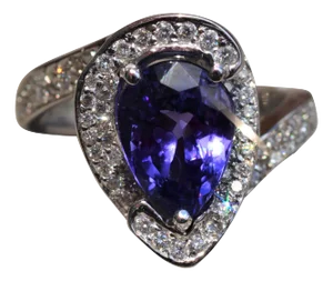 The Cambridge: Pear Shaped Tanzanite & Diamond Halo Ring