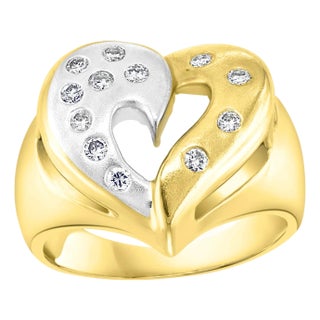 Heart Shape Two-Tone Gold Diamond Cocktail 14 Karat Gold Ring For Sale