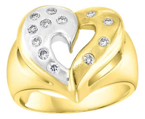 Heart Shape Two-Tone Gold Diamond Cocktail 14 Karat Gold Ring