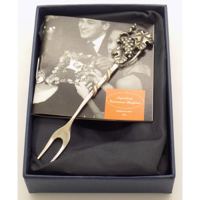 Vintage Italian Handmade Genuine Silver Grape Cocktail Mini Fork by Giovanni Raspini of Arezzo, Solid 800 Silver Appetizer Pick in Original Box For Sale - Image 6 of 15