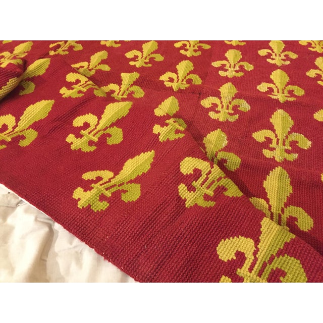 Red Antique Needlepoint Rug in Red Wool with French Lily, 1870s For Sale - Image 8 of 15