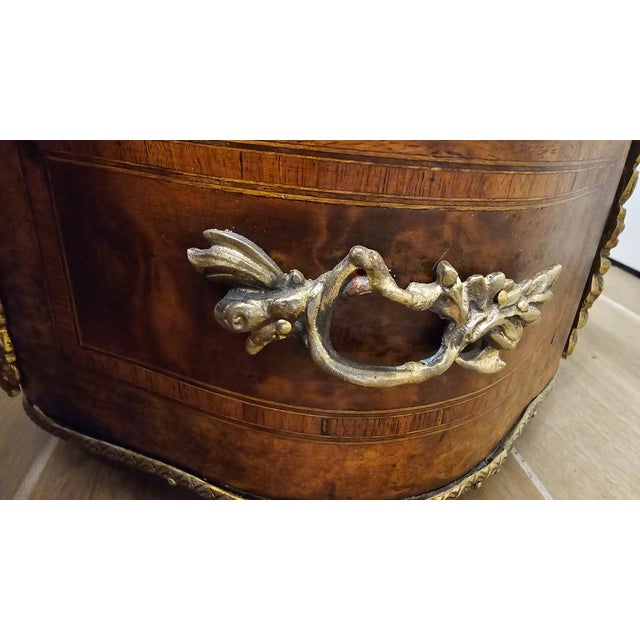 Antique Marquetry Inlaid Wooden Jardiniere With Bronze Mounts For Sale In San Antonio - Image 6 of 11