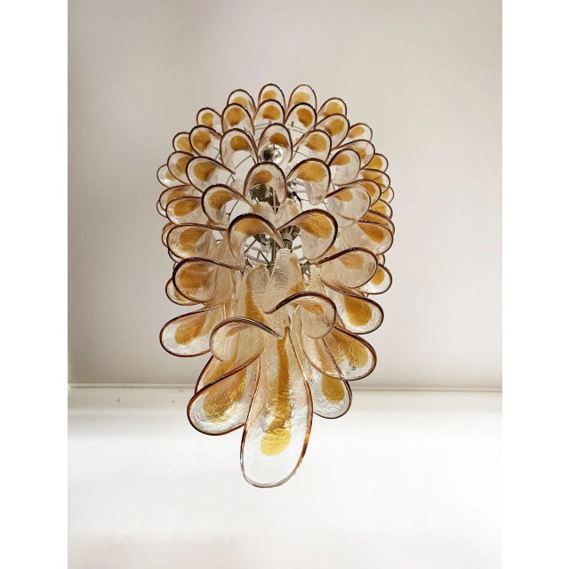 Italian Murano Glass Spiral Chandelier, 83 Amber and Crystal Petals For Sale - Image 10 of 10