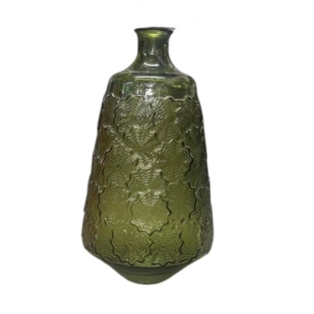 Mid-Century Modern Vintage-Inspired Olive Green Textured Glass Bottle Floor Vase For Sale - Image 3 of 12