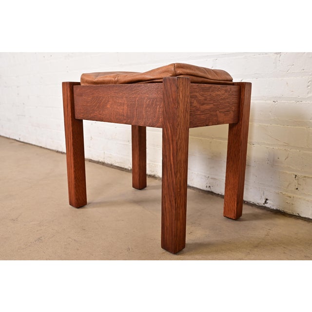 Early 20th Century Stickley Antique Mission Oak Arts & Crafts Upholstered Footstool or Ottoman For Sale - Image 5 of 12