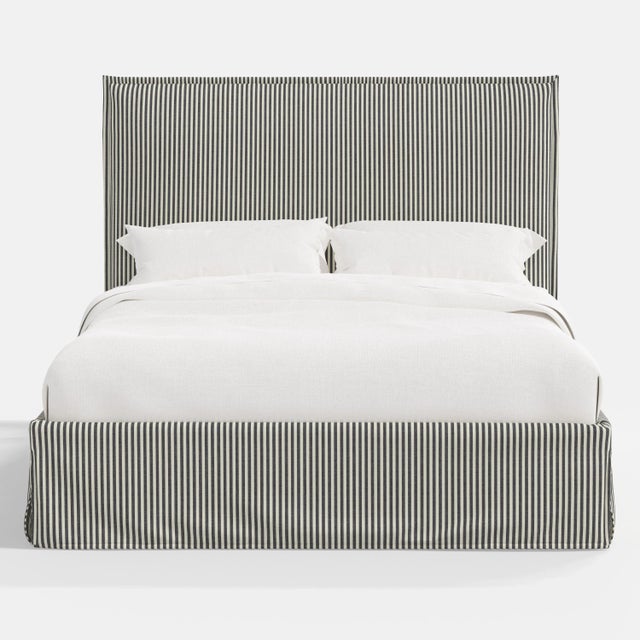 Transitional Stoffer Home x Cloth & Company Maura Slipcover Bed in Jane Stripe Carbon - California King For Sale - Image 3 of 6