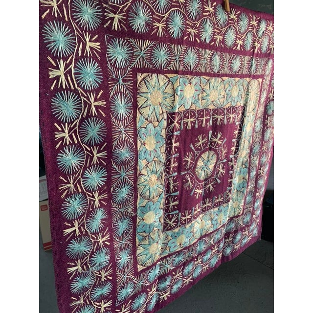 Vintage Indian Embroidered Wool Textile Wall Art – 32” X 31” For Sale - Image 10 of 13