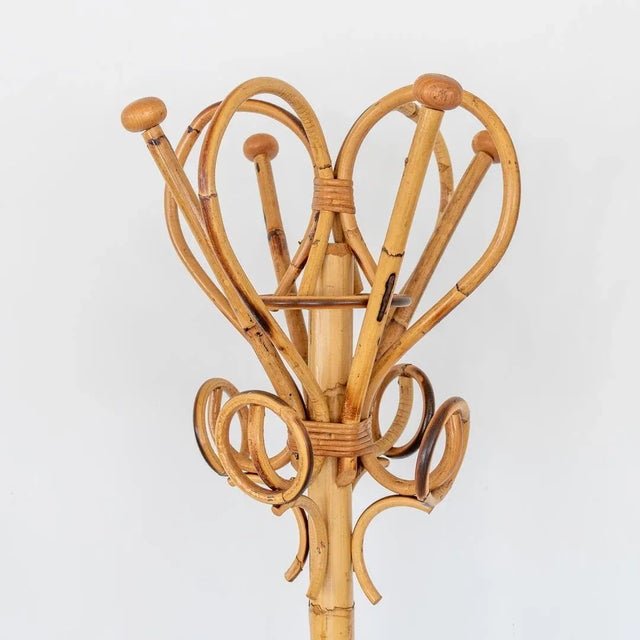 1960s French Bamboo and Rattan Coat Rack For Sale - Image 4 of 8