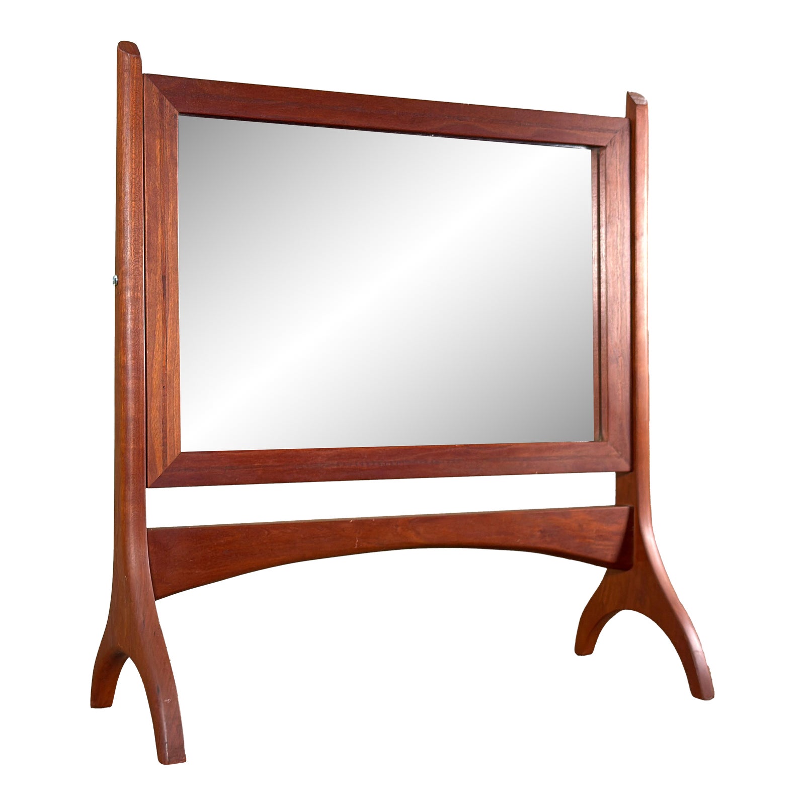 Mid Century Scandinavian Modern Teak Vanity Mirror With Sculptural Stand