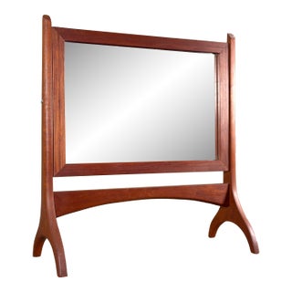 Mid Century Scandinavian Modern Teak Vanity Mirror With Sculptural Stand For Sale