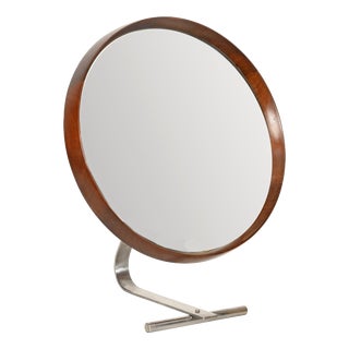 Large Italian Adjustable Table Mirror in Teak and Steel by Osvaldo Borsani for Tecno, 1960s For Sale