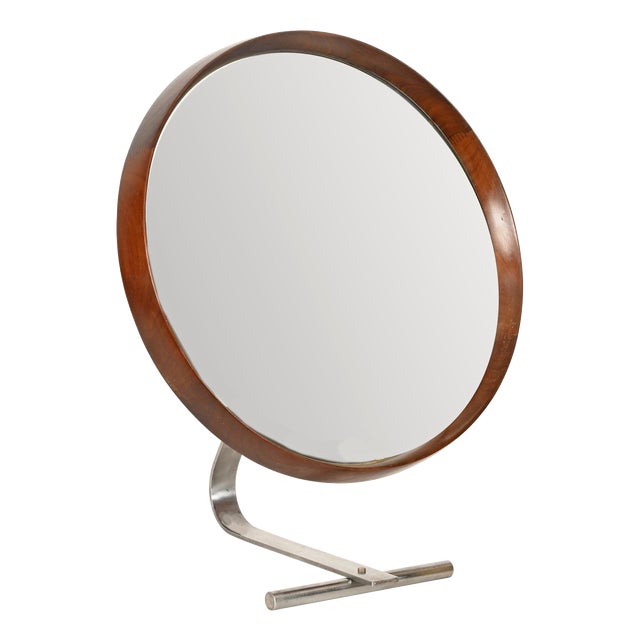 Large Italian Adjustable Table Mirror in Teak and Steel by Osvaldo Borsani for Tecno, 1960s For Sale