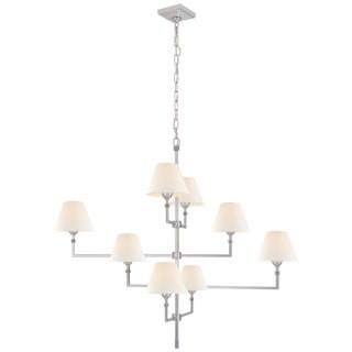 Alexa Hampton for Visual Comfort Signature Jane Large Offset Chandelier in Polished Nickel with Linen Shades For Sale