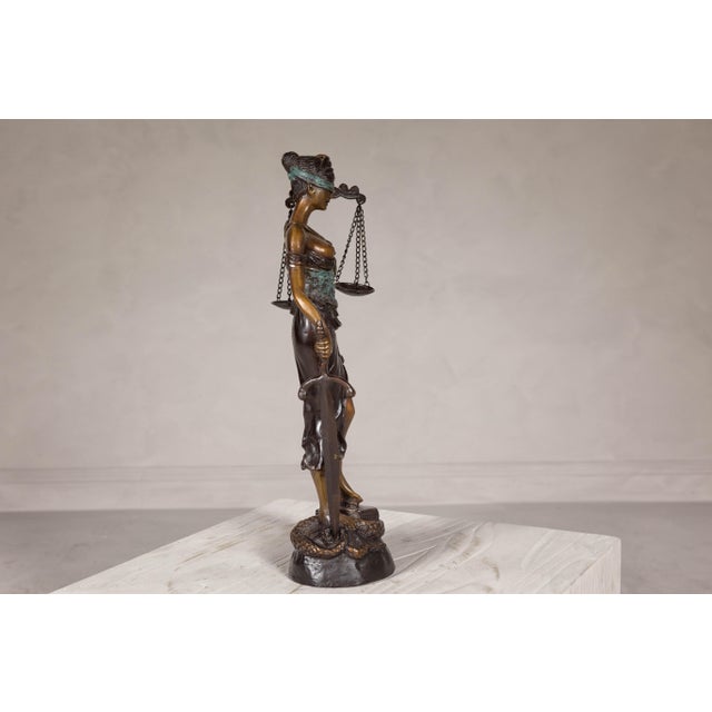 Lady Justice, Cast Bronze Tabletop Statuette with Scales and Sword For Sale - Image 12 of 12