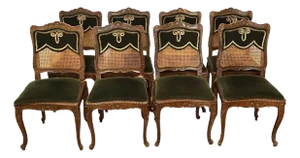 Early 20th Century French Antique Louis XV Caned Dining Chairs-Set of 8
