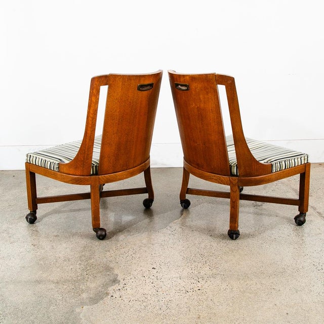 1960s Mid Century Modern Dining Chairs Set 4 Walnut Rolling Vintage Casters X Frame For Sale - Image 9 of 12