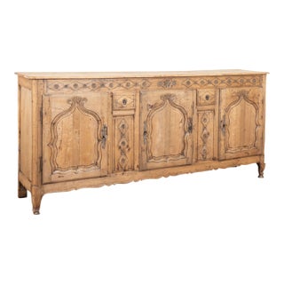 19th Century French Long Bleached Oak Three Door Sideboard Buffet For Sale