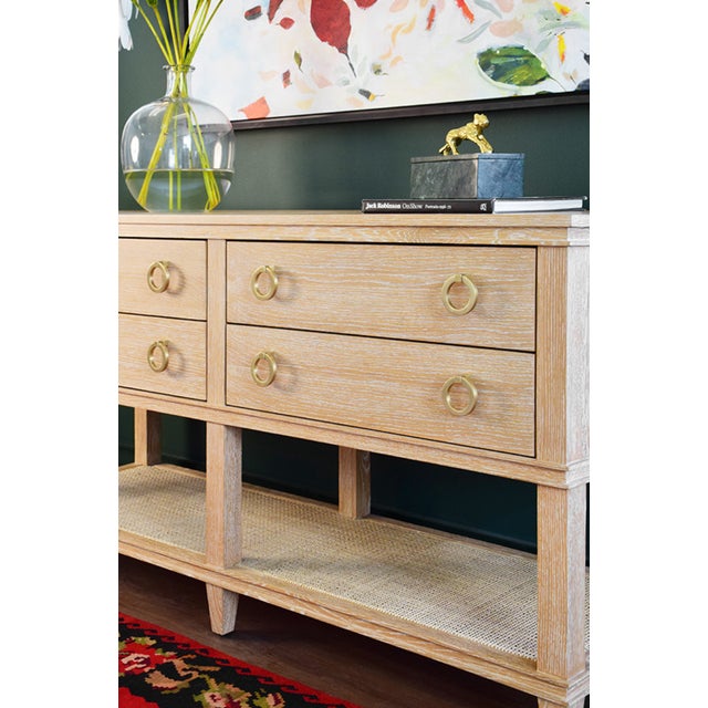 Matthew Izzo Home Richmond Cerused Oak Four Drawer Console Table With Open Cane Shelf For Sale In New York - Image 6 of 8