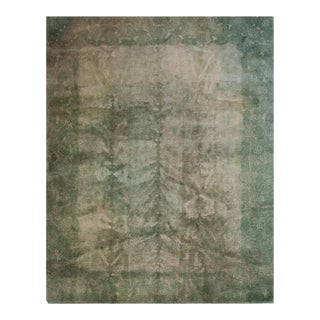 1930s Green Floral Antique Chinese Art Deco Rug 9' X 12' Handknotted Wool Carpet For Sale