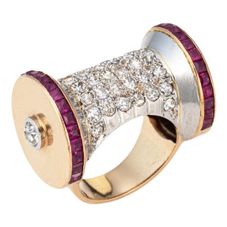 1.40ct Diamond Lab Ruby Barrel Ring, Sz 6.25 For Sale