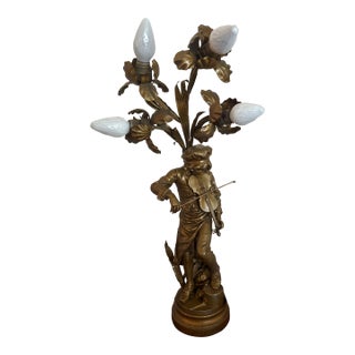 Early 20th Century Adrien Etienne Gaudez Lulli Enfant Figural Newel Post Lamp For Sale