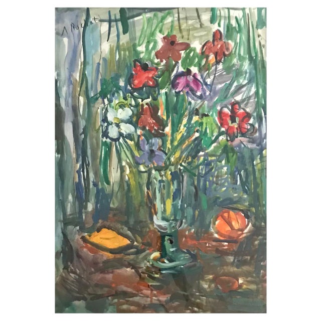 Bouquet and Vase on Foot, Artwork on Paper For Sale