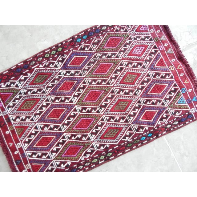 Vintage Turkish Handmade Door Runner Small Kilim Rug 1′9″ × 2′8″ For Sale - Image 4 of 8