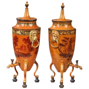 Empire Beverage Dispensers with Monochrome Decoration, Set of 2